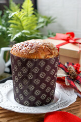 Panettone is a traditional Italian sweet bread, rich with dried fruits and citrus, often enjoyed during the holidays.