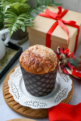 Panettone is a traditional Italian sweet bread, rich with dried fruits and citrus, often enjoyed during the holidays.