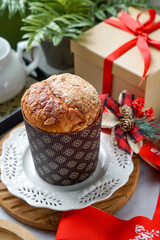 Panettone is a traditional Italian sweet bread, rich with dried fruits and citrus, often enjoyed during the holidays.