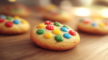 Delicious Colorful Cookies on Wooden Surface