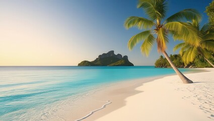 Fototapeta premium Relaxing beachfront sunset at tropical island scenic ocean view serene paradise environment