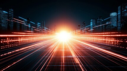 Futuristic Cityscape Data Streams and Speed