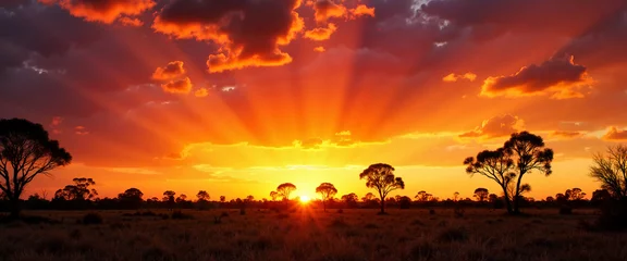 Selbstklebende Fototapeten Dramatic sunset over Australian outback landscape, nature's beauty © Olga Nevskaya