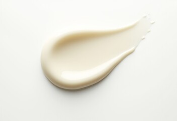 Vibrant Cream Liquid: Ultra-Realistic Aerial Perspective of White Cream Flowing Smoothly on a Clean White Surface in 8K HD Resolution