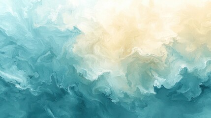 Obraz premium Abstract Ocean Dreamscape: Teal and Beige Fluid Acrylic Painting