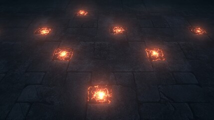 Glowing Cracks in Dark Stone Pavement at Night