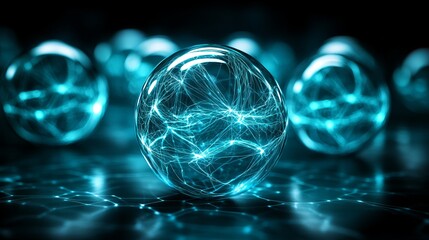 Glowing Energy Spheres Network Abstract Design