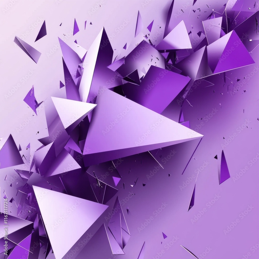 Poster abstract composition of violet geometric shapes creating a modern and dynamic visual effect.