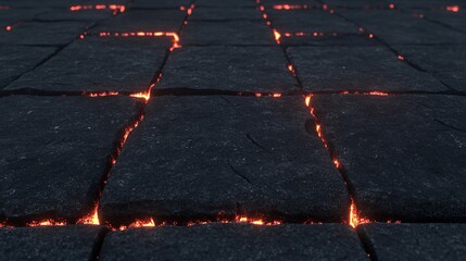 Glowing Lava Cracks in Dark Stone Pavement (1)