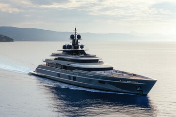 Obraz premium A luxurious yacht gliding through calm waters, showcasing elegant design and sophistication.