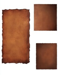 Obraz premium Three textured brown leather backgrounds in various shapes, featuring a rustic and vintage vibe.