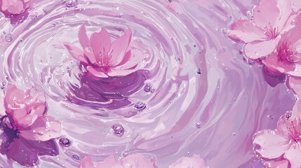 Obraz premium A tranquil water ripple design with glowing highlights of soft lavender and cream, surrounded by faint sparkling particles that blend into a dreamy pastel blue gradient. 