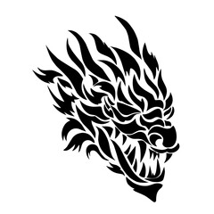 illustration vector graphic of tribal art abstract design black dragon head tattoo with white background