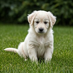 Cute Puppy on a Sunny Backyard Lawn