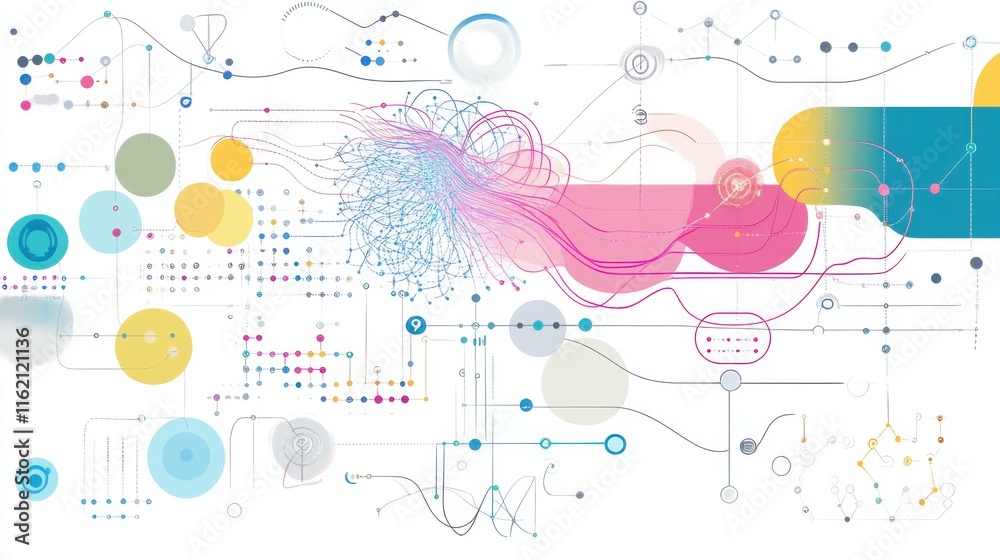 Aufkleber abstract digital graphic featuring colorful data visualization elements and intricate patterns.