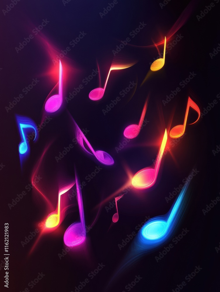 Aufkleber Colorful 3D music notes creating a vibrant visual display in a dark background. Generative AI