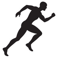 Athlete running hard silhouette linocut vector