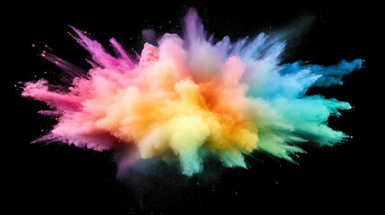 An electrifying particle explosion featuring bright neon colors radiating across a dark environment. The glowing fragments create a striking and immersive visual experience.