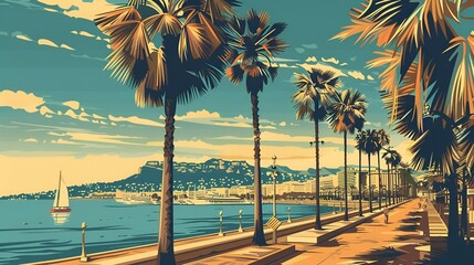 illustration of Cannes, France poster