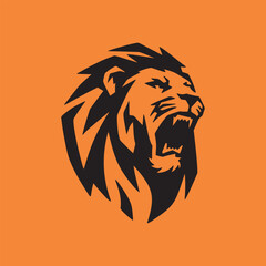 Illustration of roaring lion head emblem.vector illustration on orange background