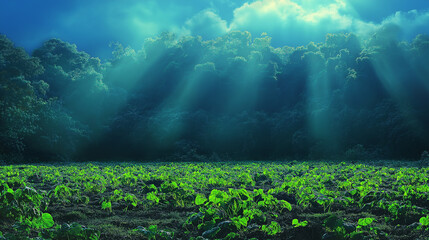 Obraz premium Aerial view sustainable farming practices for climate action and food security in vibrant green fields