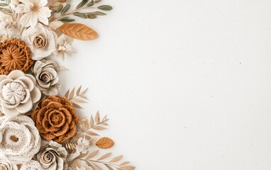 Autumnal Beige Orange Floral Arrangement Craft Flowers Fall Decor White Background