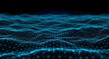 Abstract digital landscape, interconnected network nodes, glowing blue connections