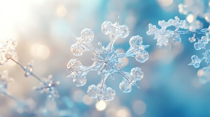 Fototapeta premium Macro snowflake sparkling on a frosty winter morning