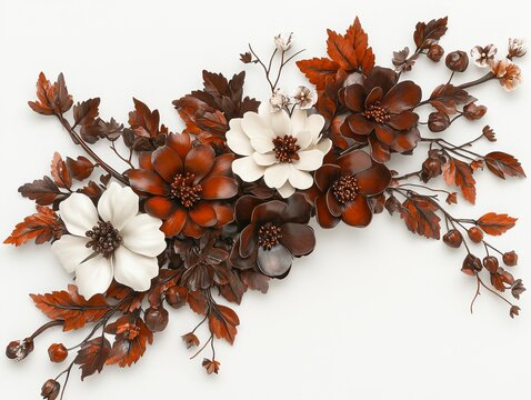 Elegant Brown White Leather Flower Arrangement Craftsmanship Floral Design Autumn Decor