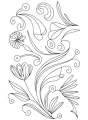 Doodle flowers background for coloring. Coloring page, art therapy for children and adults. Art line vector illustration.