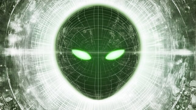 Green Alien Face Glowing Eyes Digital Art Scan