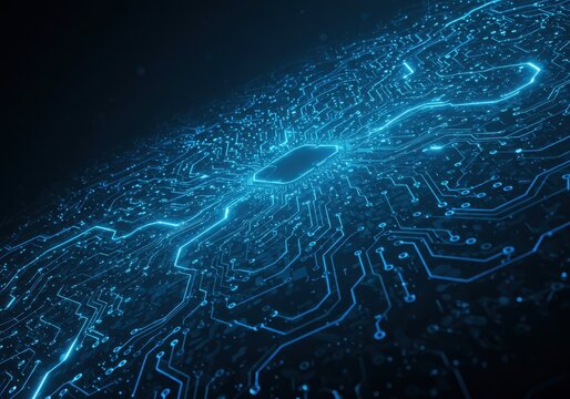 futuristic circuit board, intricate digital pathways, glowing blue technology, abstract electronic