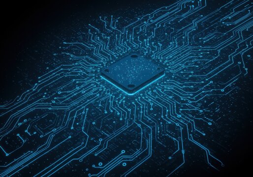 futuristic circuit board, intricate digital pathways, glowing blue technology, abstract electronic