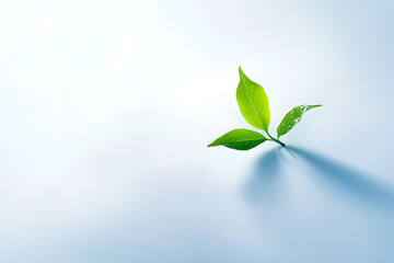 A single green leaf unfurling elegantly against a pristine white background