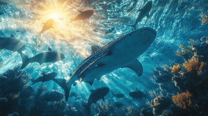 Obraz premium Majestic Whale Sharks Grace the Ocean Depths