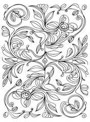 Outline floral pattern in mehndi style for coloring book page. Antistress for adults and children. Doodle ornament in black and white. Hand draw vector illustration.