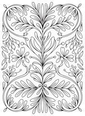 Fototapeta premium Outline floral pattern in mehndi style for coloring book page. Antistress for adults and children. Doodle ornament in black and white. Hand draw vector illustration.
