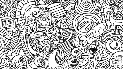 Fototapeta premium Intricate Black and White Abstract Doodle Art Design