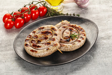 Grilled natural spiral meat sausage