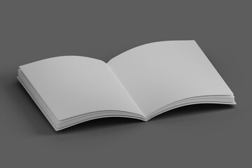 Centerfold magazine mockup showing clean and minimalist layout on a gray surface, ideal for design showcases.