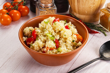 Vegan cuisine couscous with vegetables