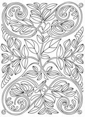 Outline floral pattern in mehndi style for coloring book page. Antistress for adults and children. Doodle ornament in black and white. Hand draw vector illustration.