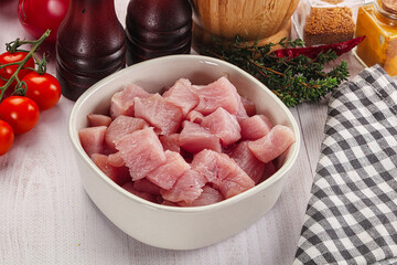 Diced raw turkey fillet cubes