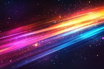 Bright, multicolored light spills across a blurry, black background. Generative Ai