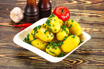 Boiled young potato with green onion