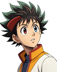 Anime Character with Unique Heterochromatic Eyes and Vibrant Outfit, Ideal for Manga Themes, Pop Culture Art, Fan Art, Youth Marketing, Creative Projects, or Fantasy Storytelling