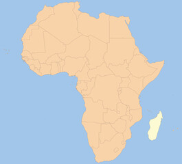 Detailed national location map of MADAGASCAR within the great continent of Africa