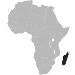 Detailed national location map of MADAGASCAR within the great continent of Africa