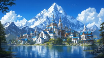 Fototapeta premium Majestic Blue Castle by Crystal Mountain Lake