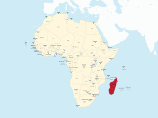 Obraz premium Detailed national location map of MADAGASCAR within the great continent of Africa